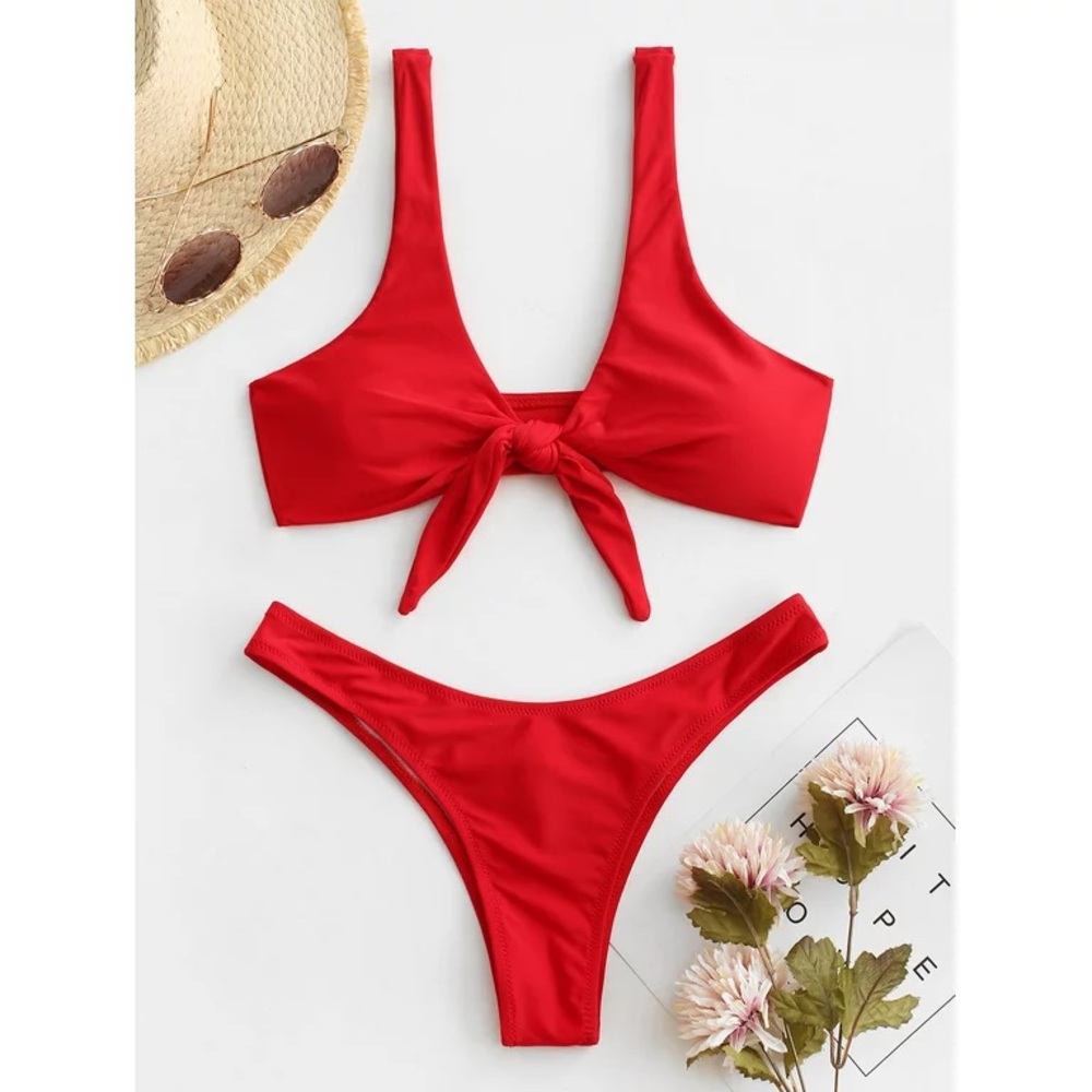 Red Tie Knot Bikini